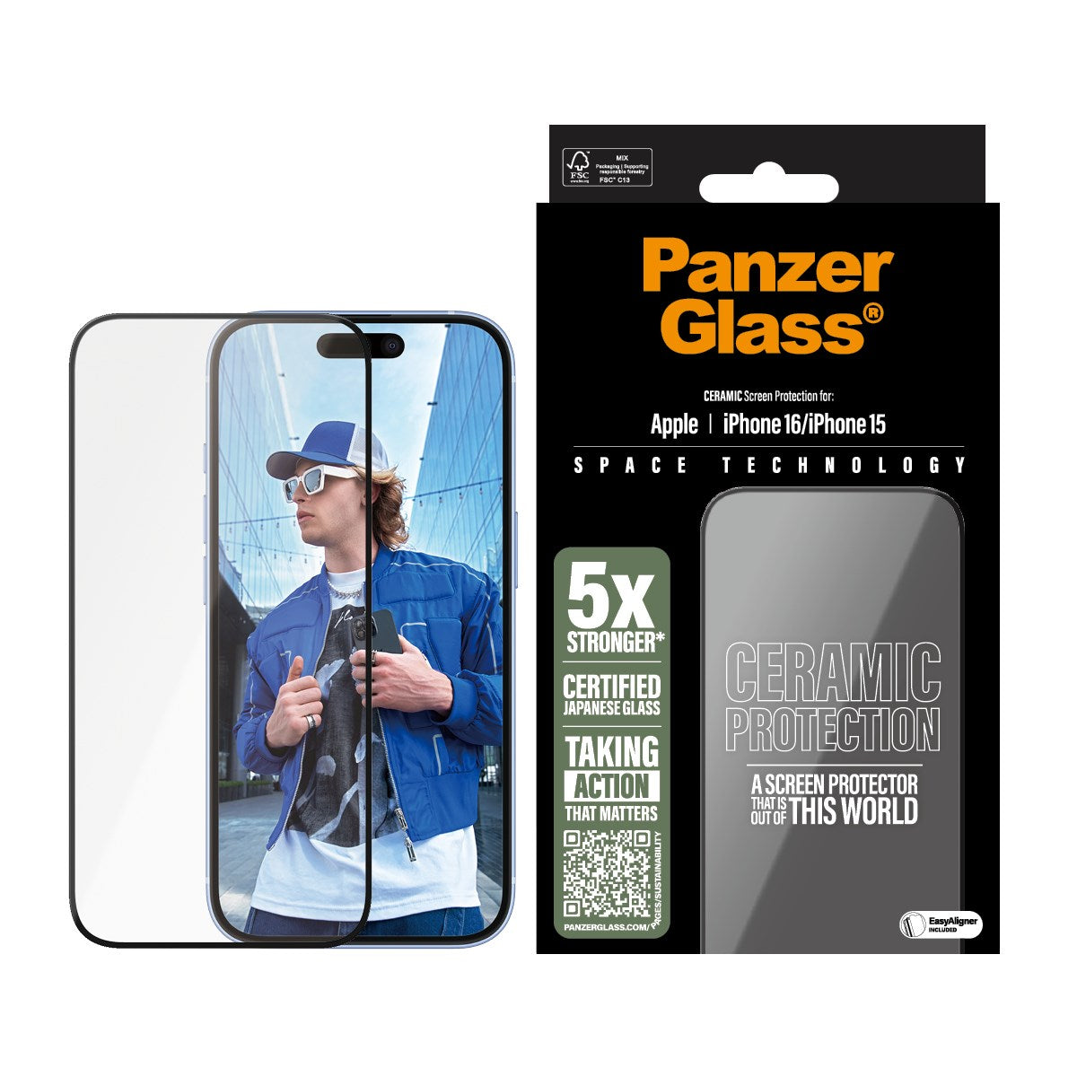PanzerGlass® Ceramic Screen Protector iPhone 16 | 15 | Ultra-Wide Fit w. EasyAligner